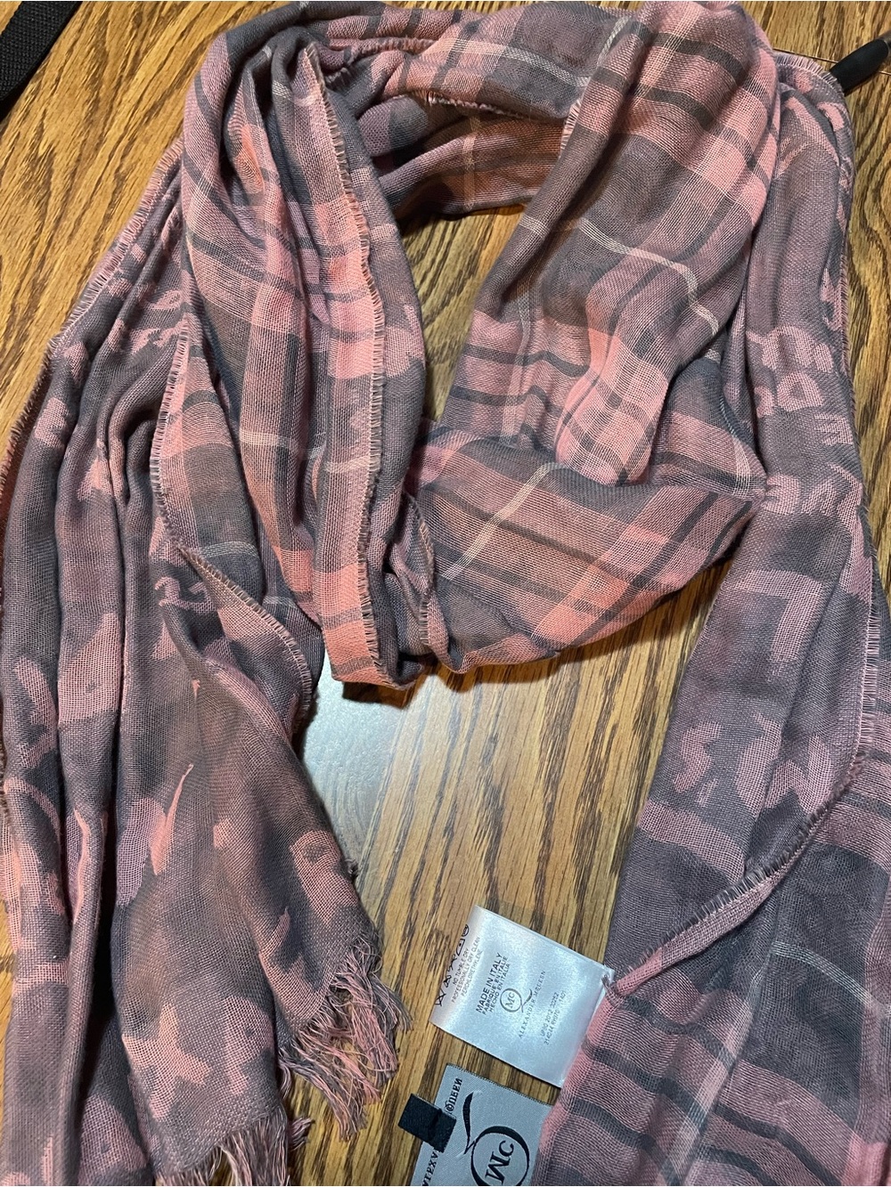 Alexander McQueen Pink and Gray Plaid & graffiti Logo Scarf